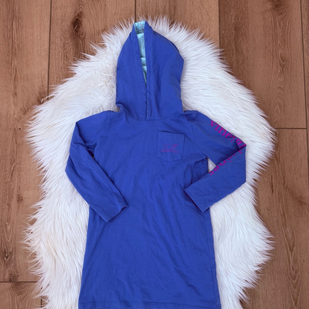 Vineyard Vines Kids Royal Blue Hooded Long-Sleeve Top with Pink Logo - Size 3t